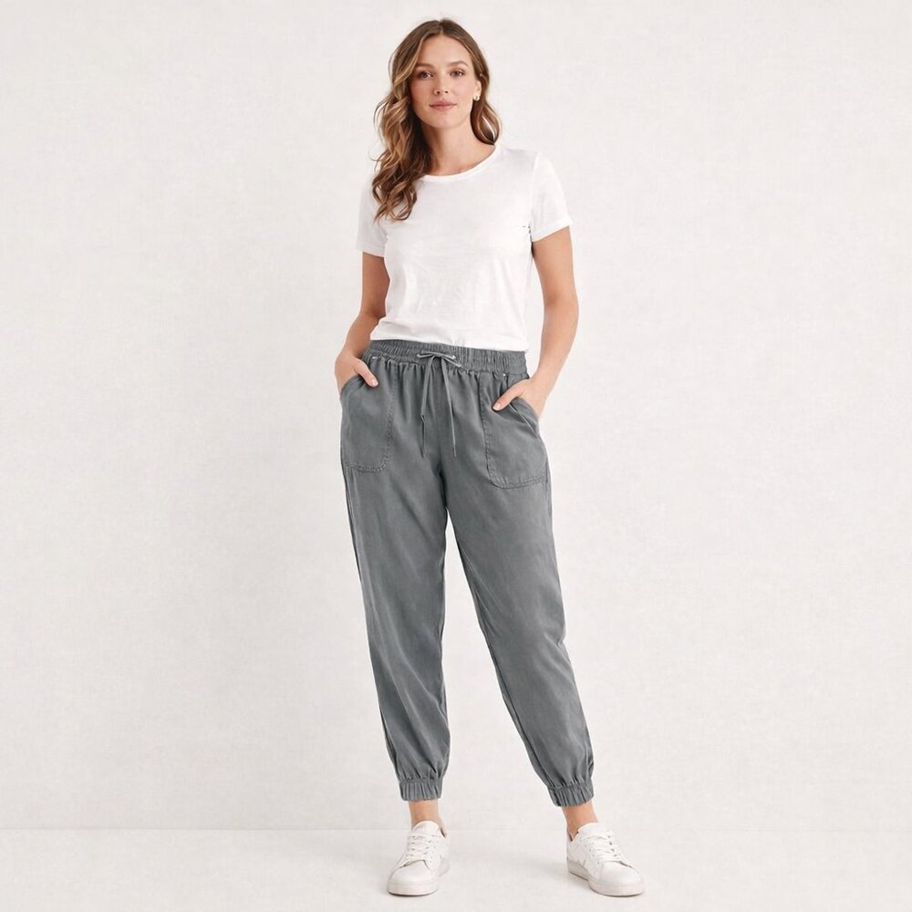 Nicole Miller New York 100% Lyocell Jogger Pants Gray XL Drawstring Pockets